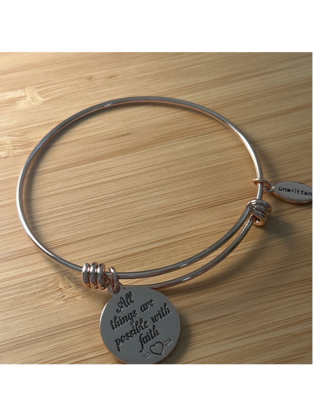 Women's Unwritten Rose Gold Tone Faith Charm Bracelet One Size